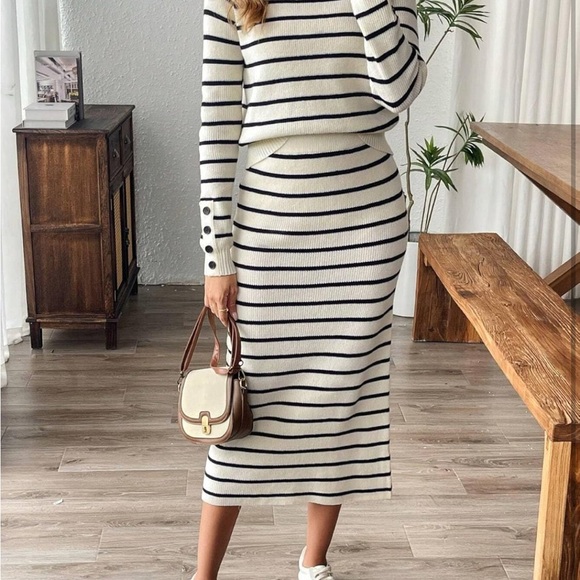 Striped Knit Top AND Skirt OUTFIT in Black and White - small - Picture 2 of 5